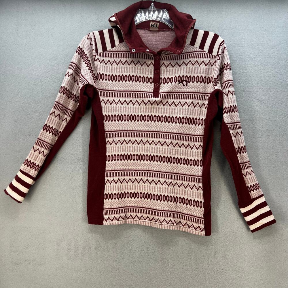 Kari Traa Sweater Women's L Maroon Quarter Snap 100% Wool Hoodie Preppy Normcore
